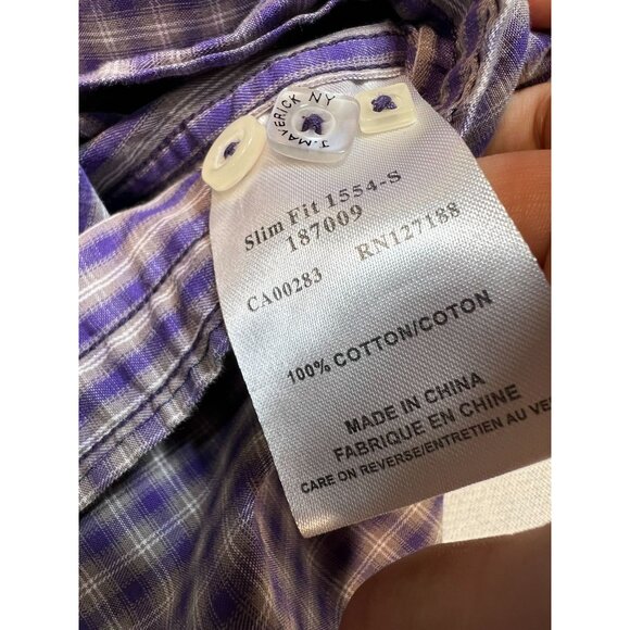 J Maverick Men's Slim Fit Button Up Shirt Size S Purple Blue White Check - Picture 5 of 9